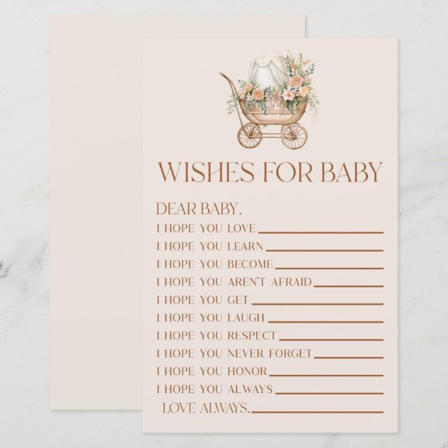 Lámina Deseos De Porte Floral Rosa Para La Partida Baby S (Anverso / Reverso)