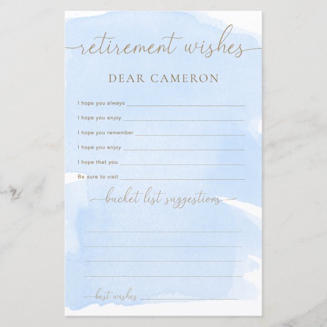 Lámina Deseos de retiro de las acuarelas azules (Anverso)