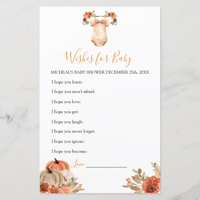 Lámina Deseos de ropa de bebé floral de calabaza para el  (Anverso)