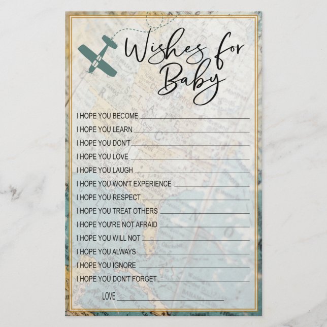 Lámina Deseos de viaje para bebés Memoria de invitado de  (Anverso)