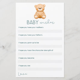 Lámina Deseos del Bebé | Teddy Bear Baby Boy Shower Games