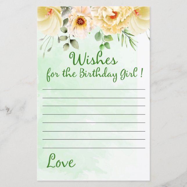 Lámina Deseos florales para el chica de cumpleaños (Anverso)