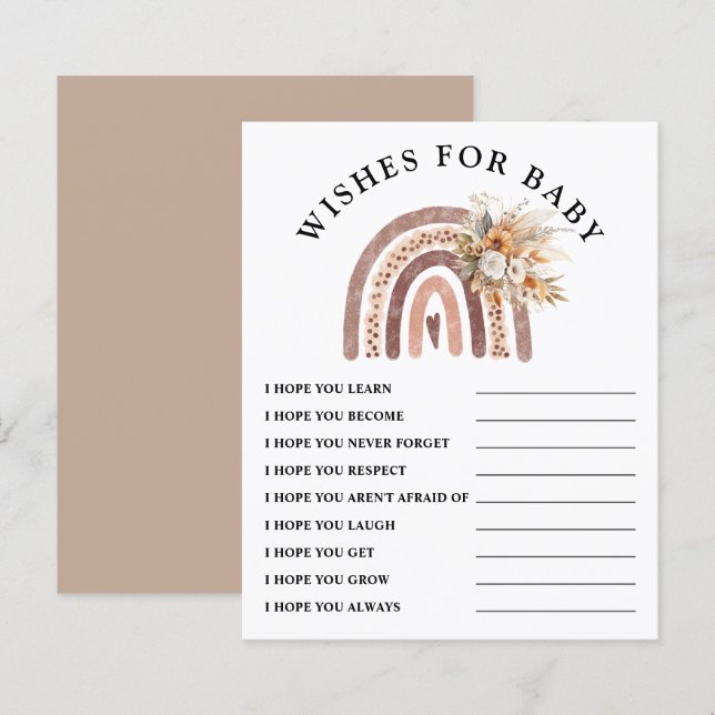 Lámina Deseos para el bebé | Boho Rainbow Baby Shower Gam (Anverso / Reverso)