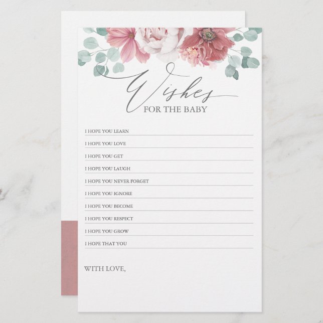 Lámina Deseos para el bebé - Floral de juego divertido Ba (Anverso / Reverso)