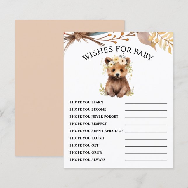 Lámina Deseos para el bebé | Juego de Baby Shower Bear Cu (Anverso / Reverso)