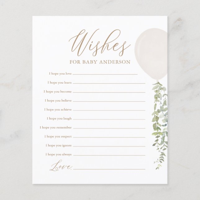 Lámina Deseos para el juego de Baby Shower Baby White Bal (Anverso)