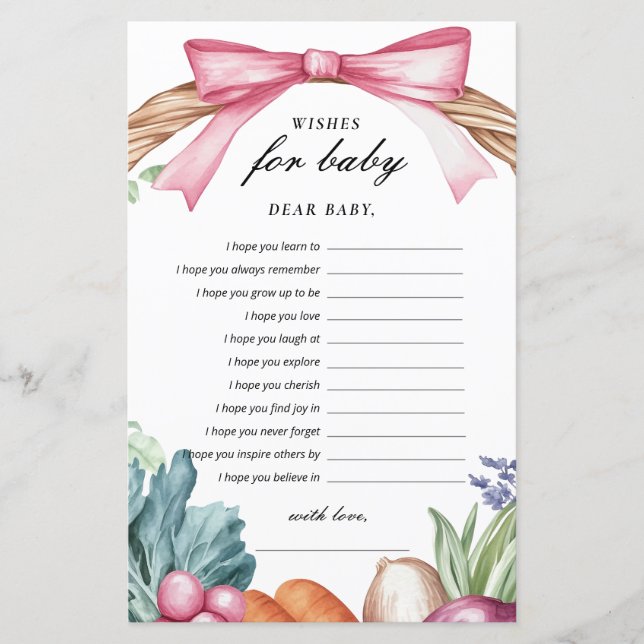 Lámina Deseos para el juego de Baby Shower de bebé de cos (Anverso)