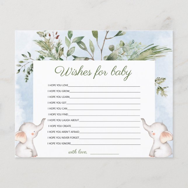Lámina Deseos Para El Juego De Baby Shower De Los Elefant (Anverso)