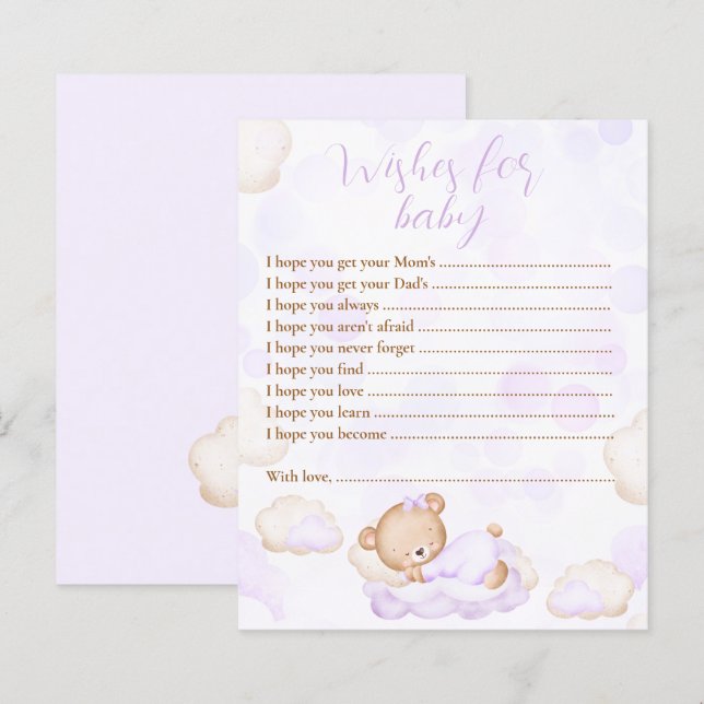 Lámina Deseos Para El Juego De Baby Shower Púrpura Del Be (Anverso / Reverso)