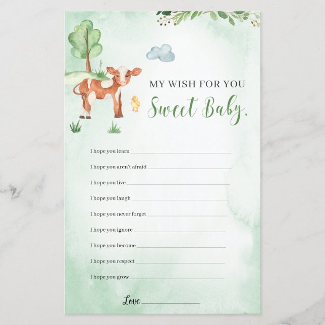 Lámina Deseos para el tema de los animales de granja de c (Anverso)