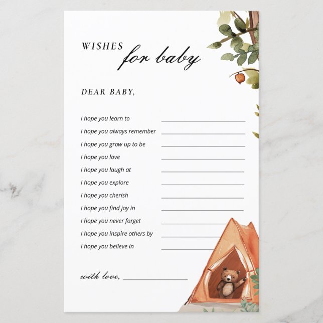 Lámina Deseos para la partida de Baby Shower de la Camper (Anverso)