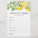 Lámina Deseos y consejos Citrus Greenery Bridal Shower<br><div class="desc">Haga de su ducha nupcial con temática de cítricos una para recordar con estas elegantes plantillas de "consejos y deseos" para fiestas de novias! Con limones de verano de acuarela, limas y follaje verde, y una plantilla de texto que se puede personalizar. Para editar un diseño con más detalle, haga...</div>