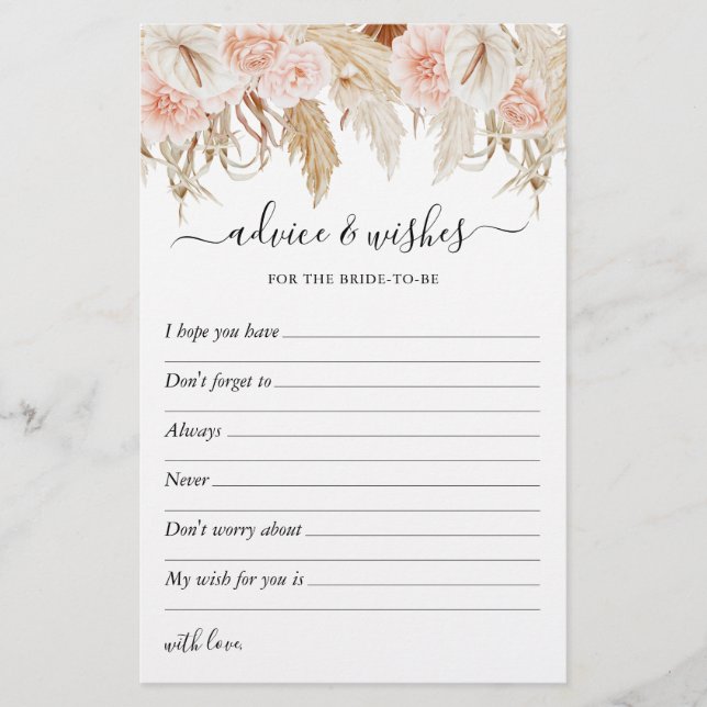 Lámina Deseos y consejos Pampas Ducha de Novias Grass (Anverso)