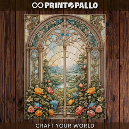 Lámina Desnudo - Una ventana manchada con flores