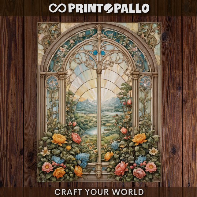 Lámina Desnudo - Una ventana manchada con flores (Subido por el creador)