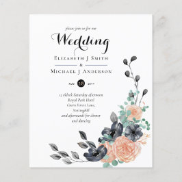 Lámina Destino de la boda floral de coral negro invita al