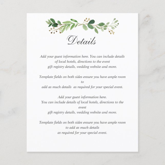 Lámina DETALLES DE BODA DEL JARDÍN DE Verano Verde PRESUP (Anverso)