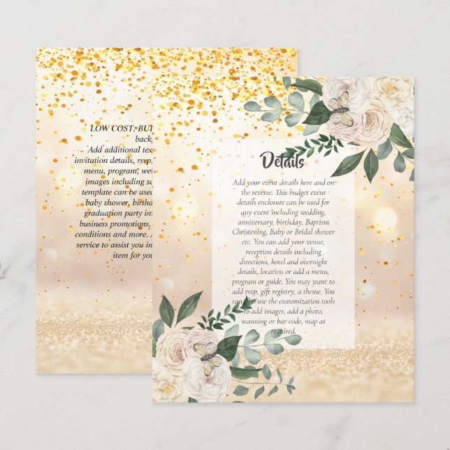 Lámina DETALLES DE EVENTOS PRESUPUESTARIOS - Rosas blanca (Anverso / Reverso)