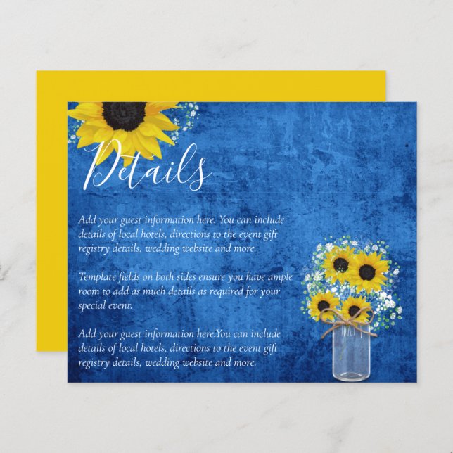 LÁMINA DETALLES DE LA BODA DEL GIRASOL RÚSTICO PRESUPUEST (Anverso / Reverso)