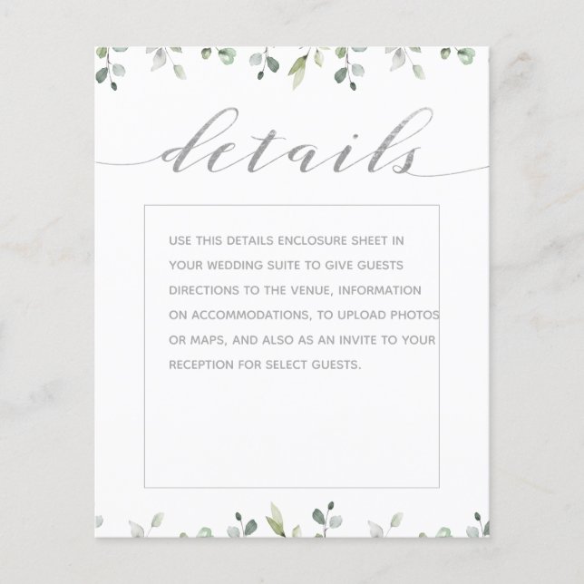 Lámina Detalles del Boda de caligrafía verde plateada de  (Anverso)