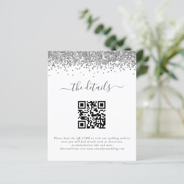 Lámina Detalles del Boda de código QR del Purpurina Plata (Anverso de pie)