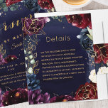 Lámina Detalles del Boda de la Marina de Borgoña<br><div class="desc">Invitación a una boda borgoñona en la que se reúnen flores azul marino y borgoña con eucalipto verde y elementos dorados que hacen que la invitación destaque.</div>
