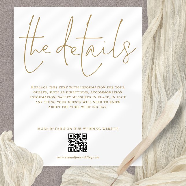 Lámina Detalles del Boda de presupuesto Gabinete de guión (Budget price 4.5 x 5.6" details with QR code)