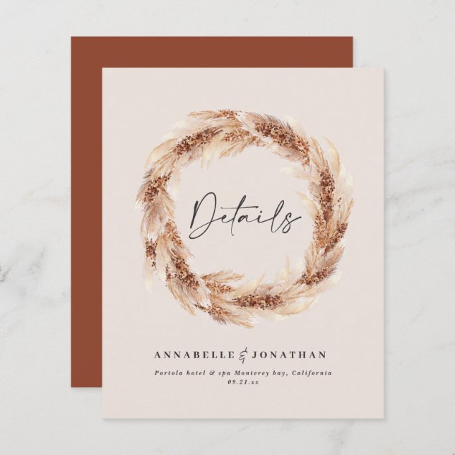 Lámina Detalles modernos del boda de hierba de boho pampa (Anverso / Reverso)