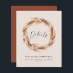 Lámina Detalles modernos del boda de hierba de boho pampa<br><div class="desc">Moderna pampas rústica bohemia rústica pampas césped elegante tarjeta de detalles bodas. Moderno en texto de guion de tendencia y respaldo de roya / terracota / naranja quemado.</div>