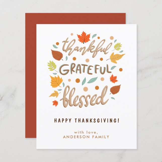 Lámina Día de Acción de Gracias Agradecido Bendito Presup (Anverso / Reverso)