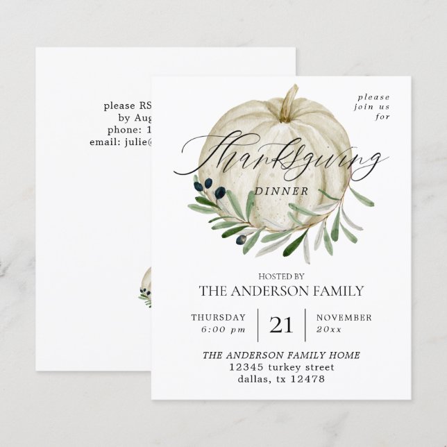 Lámina Día de Acción de Gracias de la Calabaza Blanca Pre (Anverso / Reverso)