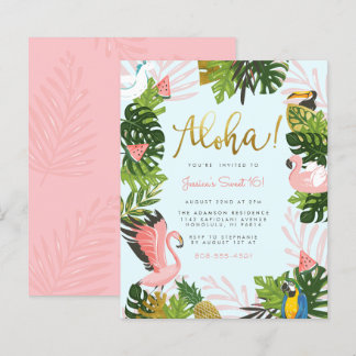 Lámina Día de Aloha Tropical de Oro de Aloha Azul Presupu