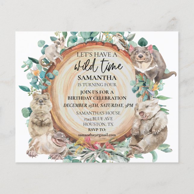 Lámina Día de cumpleaños de animales australianos salvaje (Anverso)