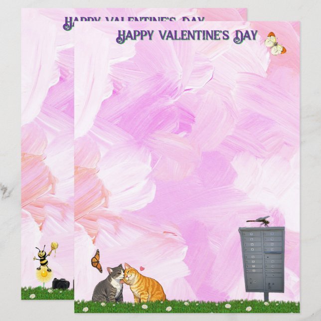 Lámina Día de San Valentín - Gato, Mariposa, Libélula (Anverso / Reverso)