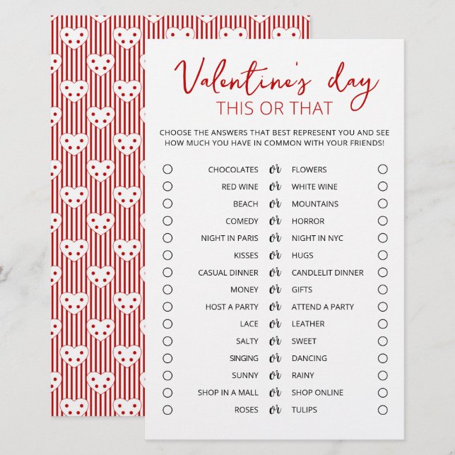 Lámina Día de San Valentín Juego Este o aquel Editable (Anverso / Reverso)