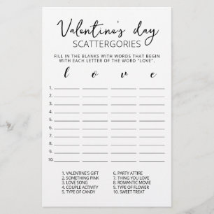 Lámina Día de San Valentín Scattergories juego editable
