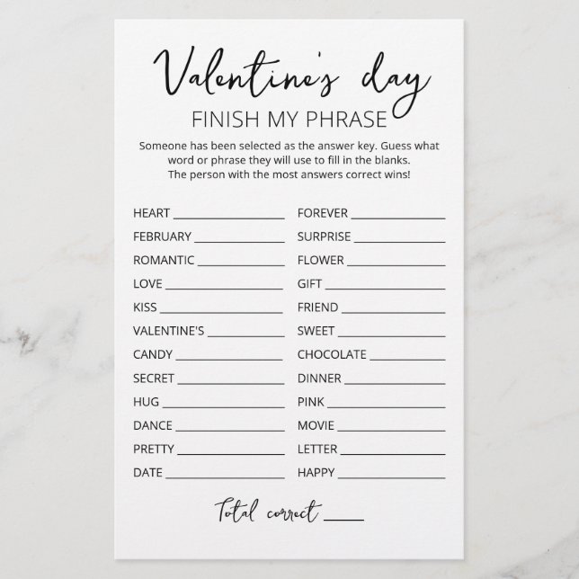 Lámina Día de San Valentín Termina mi frase Juego editabl (Anverso)