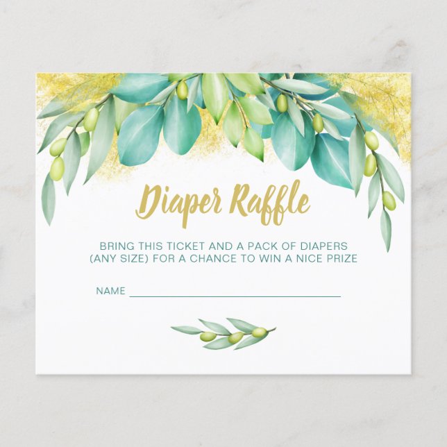 Lámina Diaper Raffle Baby Shower Eucalyptus Olive Insert (Anverso)