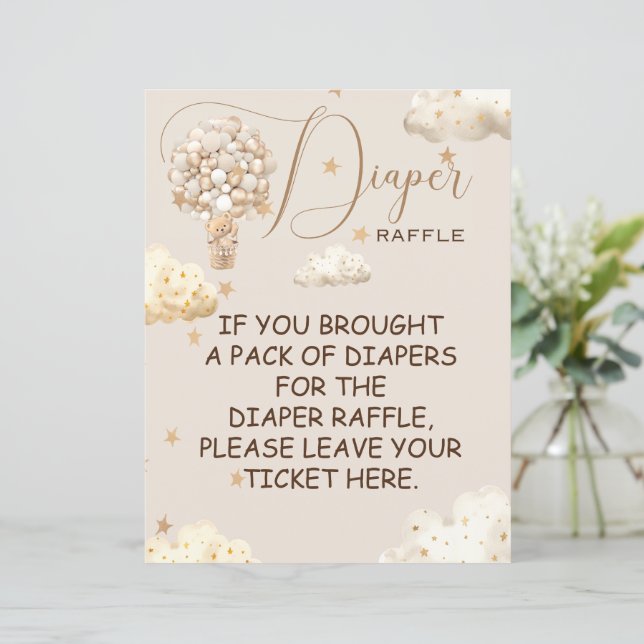 Lámina Diaper Raffle Bear Globos Juego Presupuesto Rótulo (Anverso de pie)