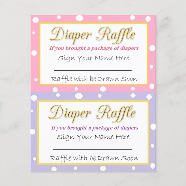 Lámina Diaper Raffle Juego Baby Shower Pink and Purple (Anverso)