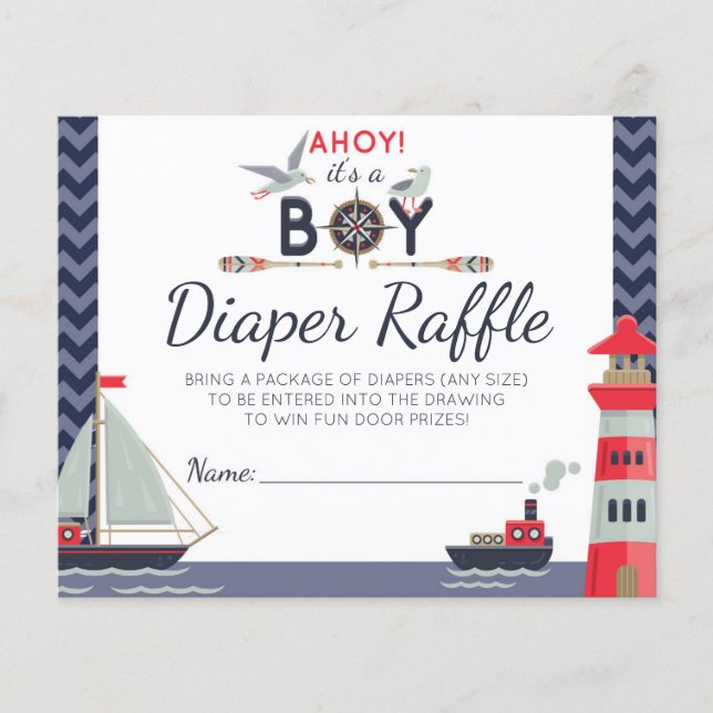 Lámina Diaper Raffle Nautical Sailboat Ahoy Baby Boy Game (Anverso)