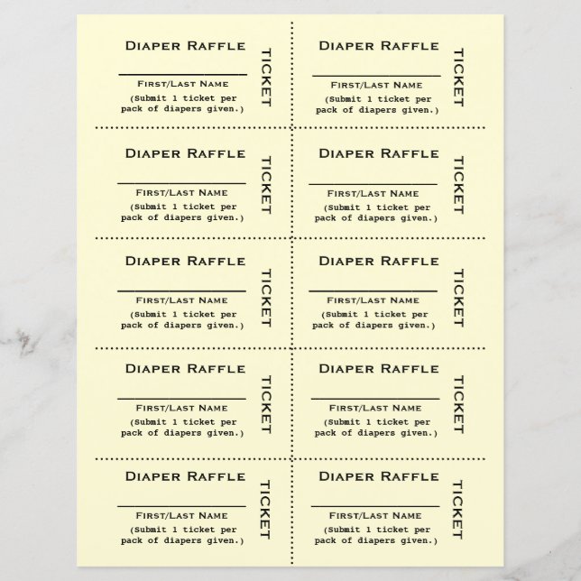 Lámina Diaper Raffle Tickets simples (Anverso)