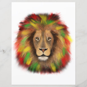 Lámina Dibujo de cabeza de león Rasta rojo amarillo verde