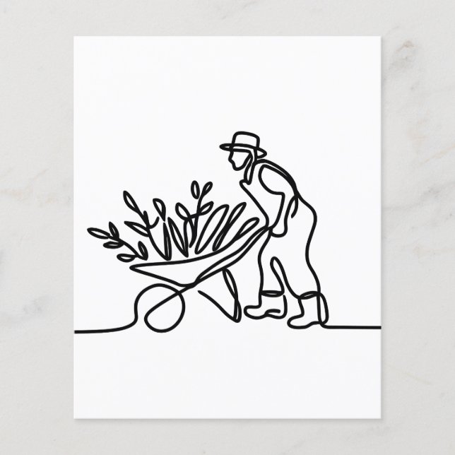 Lámina dibujo de línea de un agricultor o jardinero (Anverso)