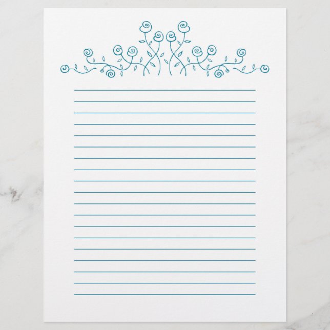 Lámina Dibujo de rosas de arte de la línea azul. (Anverso)