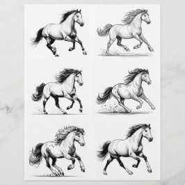 Lámina Dibujos de arte de la línea de caballos galopando