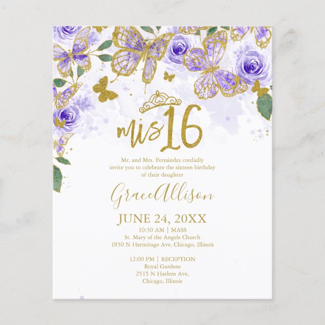 Lámina Dieciséis invitaciones a presupuestos con mariposa (Anverso)