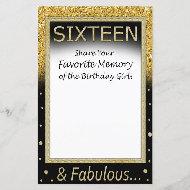 Lámina Dieciséis recuerdos favoritos del Chica de cumplea (Anverso)