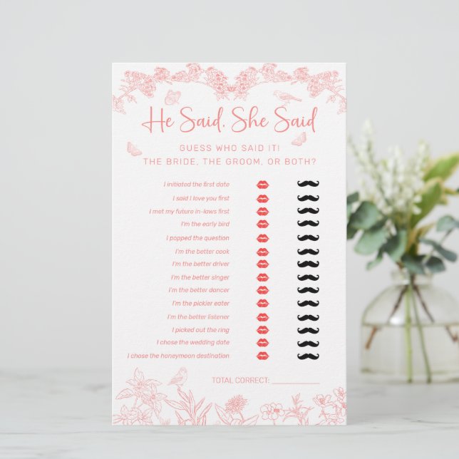 Lámina Dijo: "Chinoiserie Bridal Shower Game" (Anverso de pie)