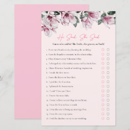 Lámina Dijo, Dijo | Juego de ducha de novia floral rosa